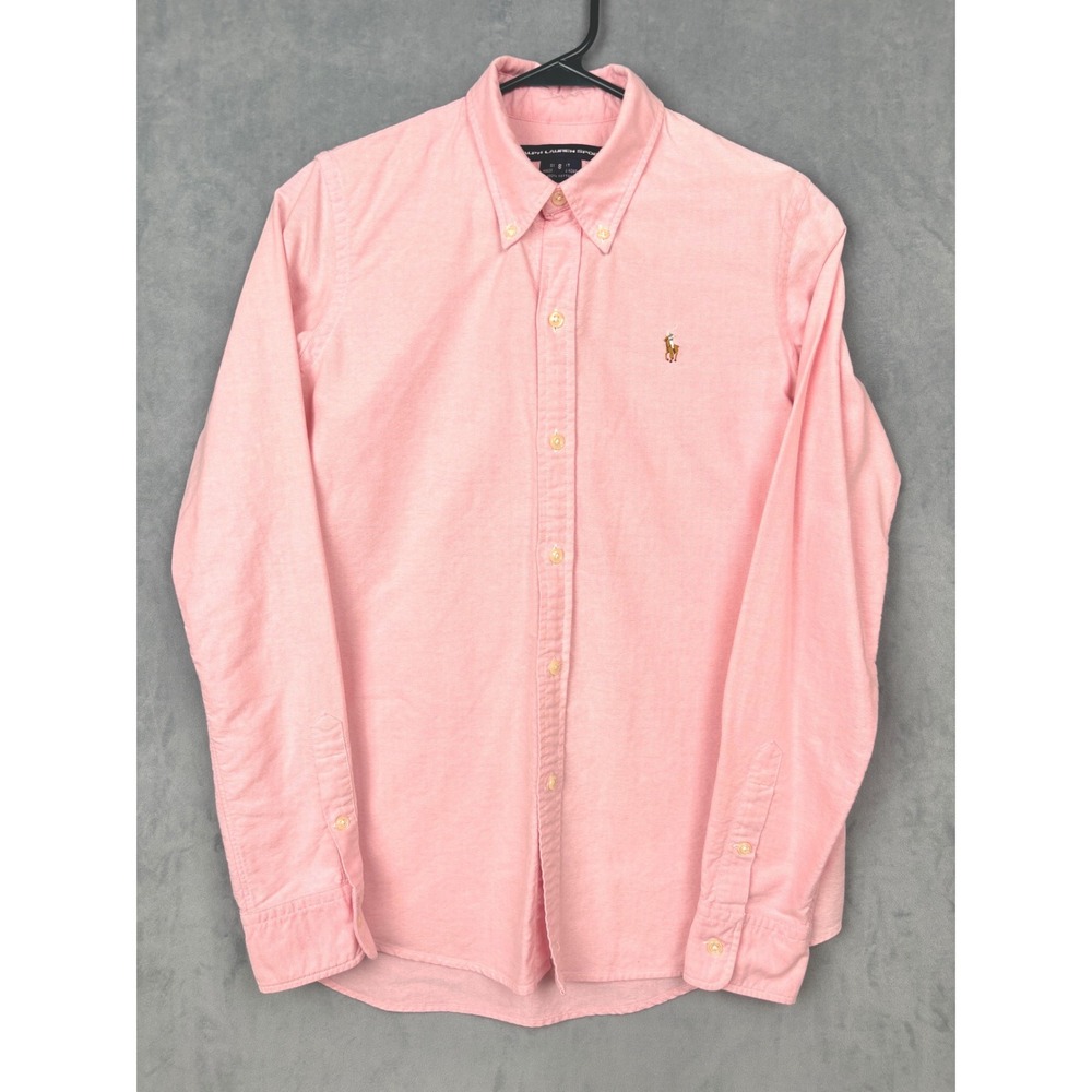 Ralph Lauren Sport Womens Slim Fit Pink Oxford Button Down Shirt Size 8 Long Slv